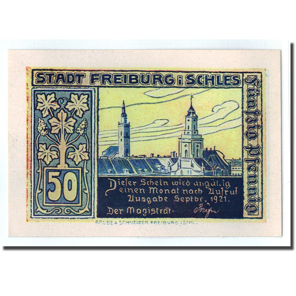 Banknot, Niemcy, Freiburg i. Schles, 50 Pfennig, paysage 1, 1921, Undated