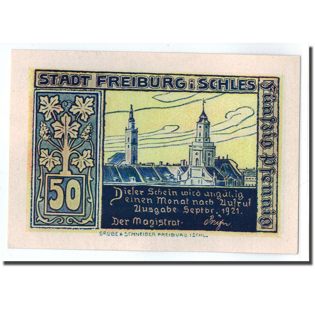 Billet, Allemagne, Freiburg i. Schles, 50 Pfennig, paysage 2, 1921, SPL