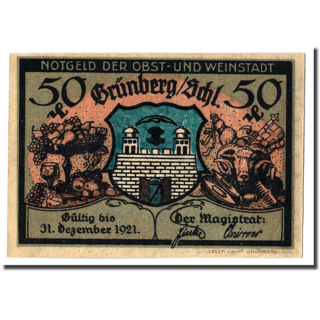 Billet, Allemagne, Grünberg, 50 Pfennig, batiment 1, 1921, 1921-12-31, SPL