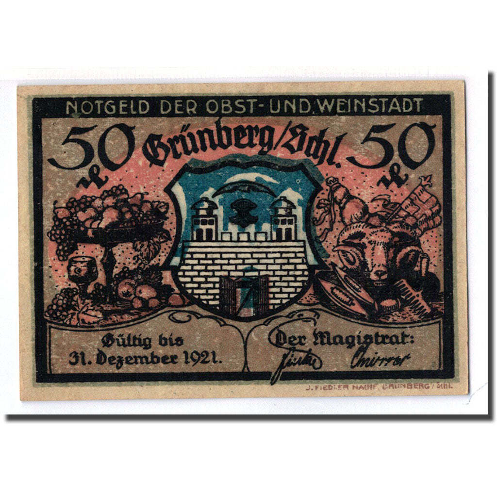 Billet, Allemagne, Grünberg, 50 Pfennig, batiment 2, 1921, 1921-12-31, SPL