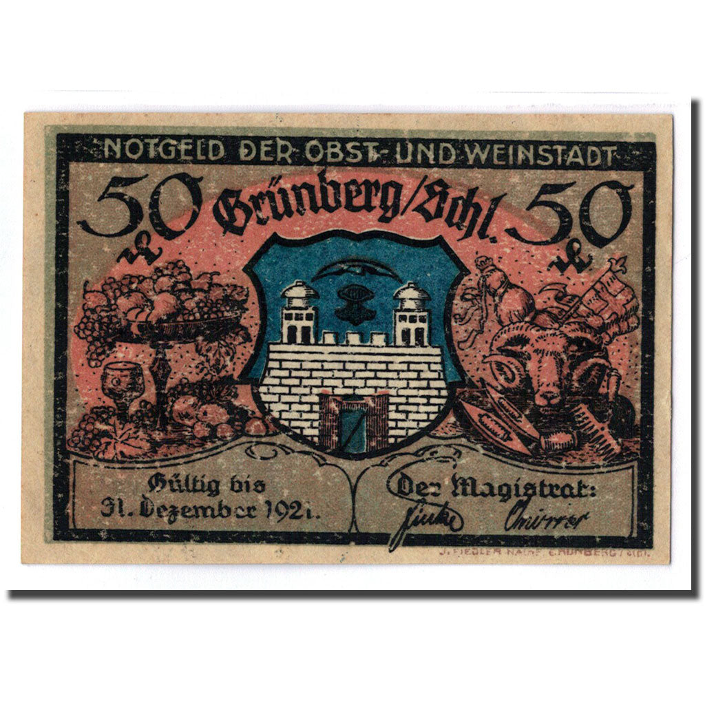 Billet, Allemagne, Grünberg, 50 Pfennig, batiment 3, 1921, 1921-12-31, SPL