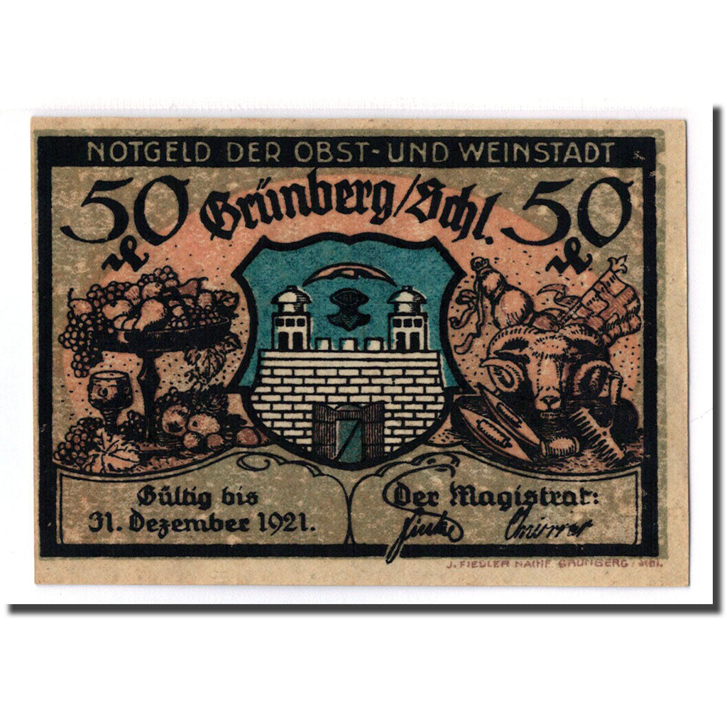 Banknote, Germany, Grünberg, 50 Pfennig, Maison, 1921, 1921-12-31, UNC(63)