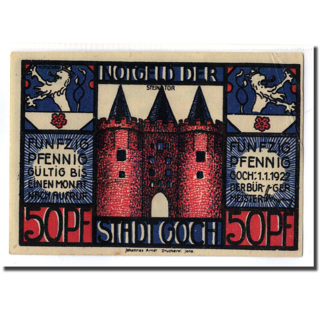 Billet, Allemagne, Goch, 50 Pfennig, paysage, 1922, 1922-01-01, SPL, Mehl:445.3a