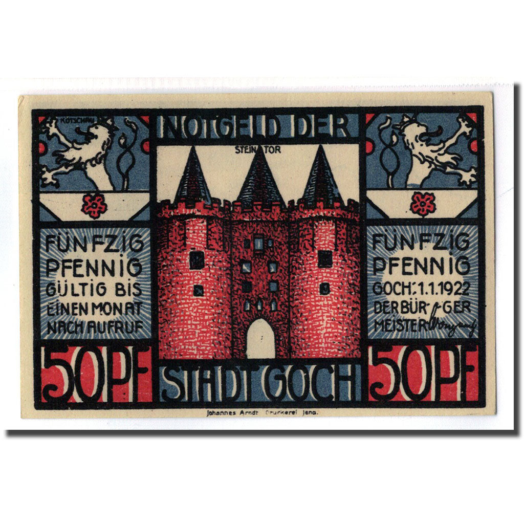 Banknote, Germany, Goch, 50 Pfennig, paysage 1, 1922, 1922-01-01, UNC(63)