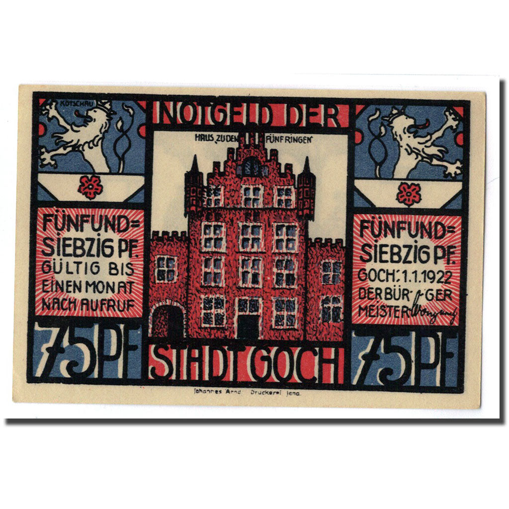Billet, Allemagne, Goch, 75 Pfennig, personnage 2, 1922, 1922-01-01, SPL