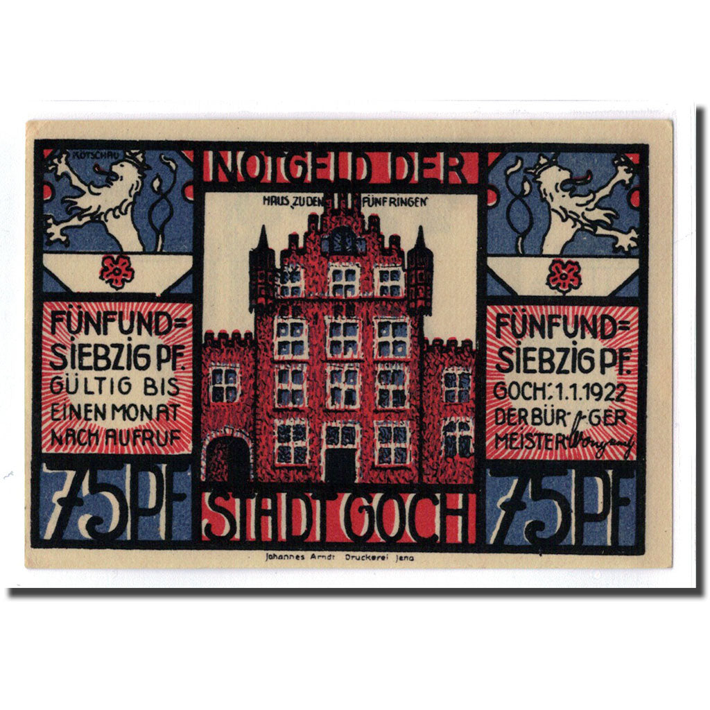 Billet, Allemagne, Goch, 75 Pfennig, personnage 3, 1922, 1922-01-01, SPL