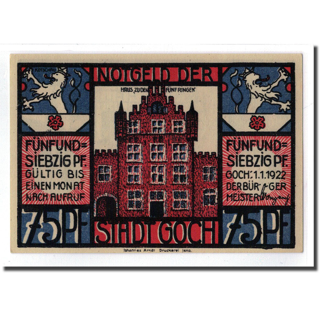 Billet, Allemagne, Goch, 75 Pfennig, personnage 4, 1922, 1922-01-01, SPL