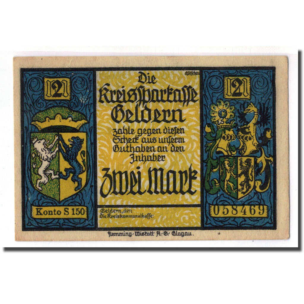 Banknote, Germany, Geldern Stadt, 2 Mark, Dragon 4, 1922, UNC(63), Mehl:414.1b