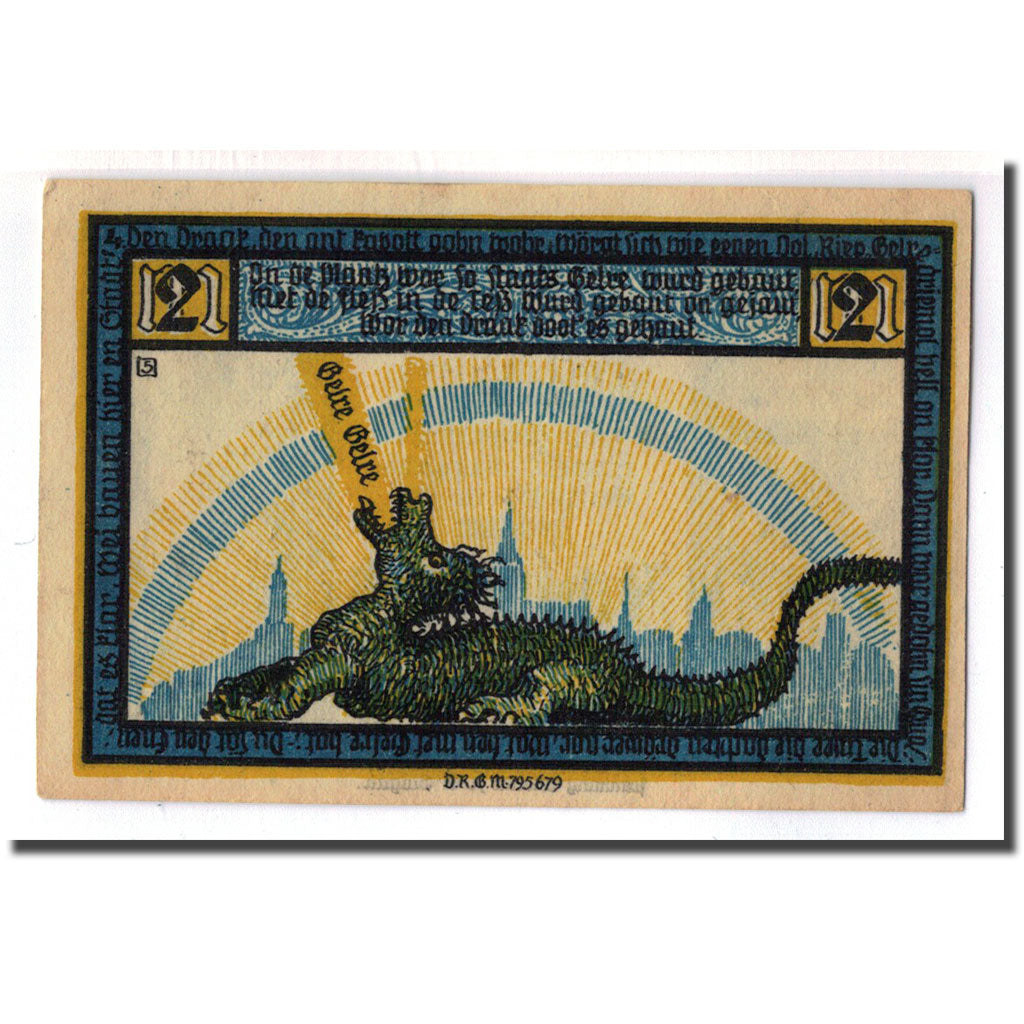Banknote, Germany, Geldern Stadt, 2 Mark, Dragon 4, 1922, UNC(63), Mehl:414.1b