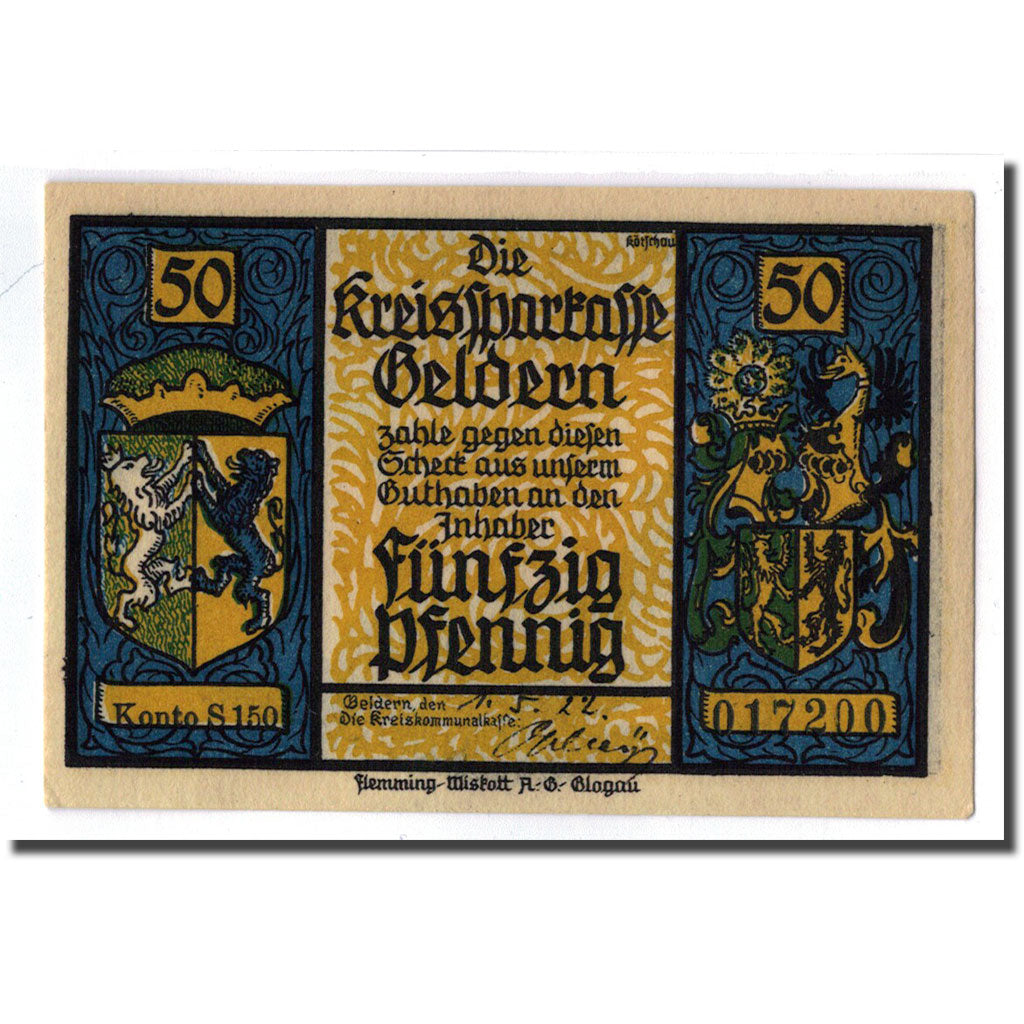 Banknote, Germany, Geldern Stadt, 50 Pfennig, Dragon 5, 1922, UNC(63)