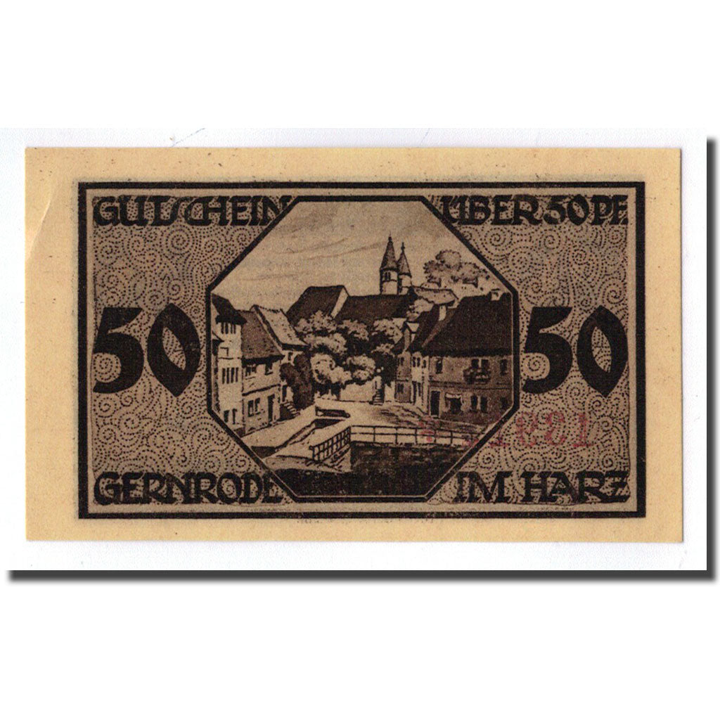 Banknote, Germany, Gernrode a. H., 50 Pfennig, village, 1921, 1921-05-09