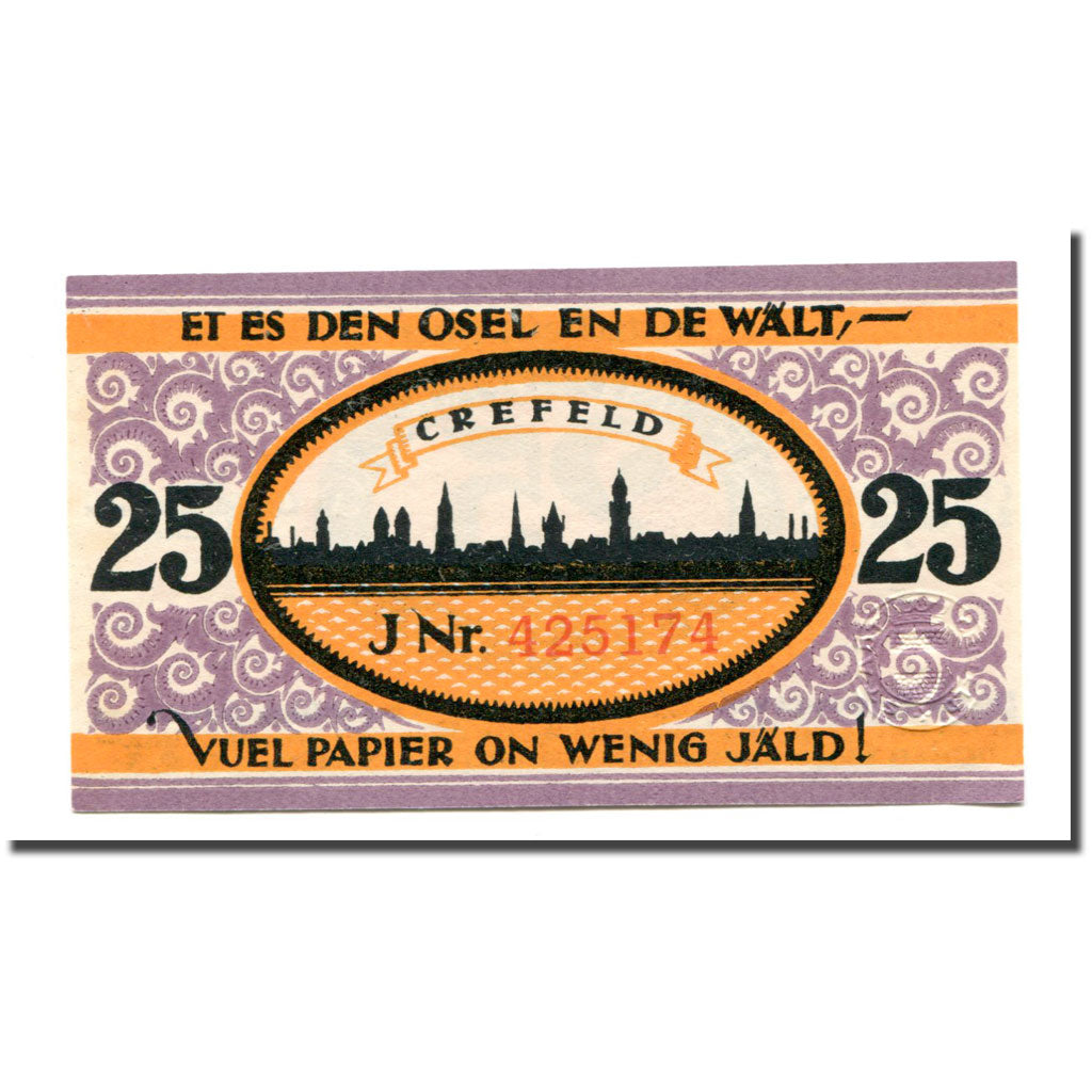 Banknot, Niemcy, Crefeld, 25 Pfennig, paysage, 1923, 1923-03-31, UNC(63)