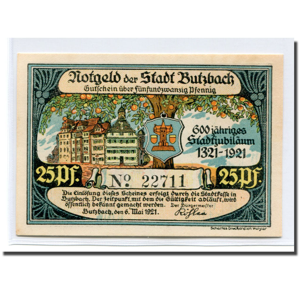 Banknote, Germany, Butzbach, 25 Pfennig, personnage 1, 1921, 1921-05-06