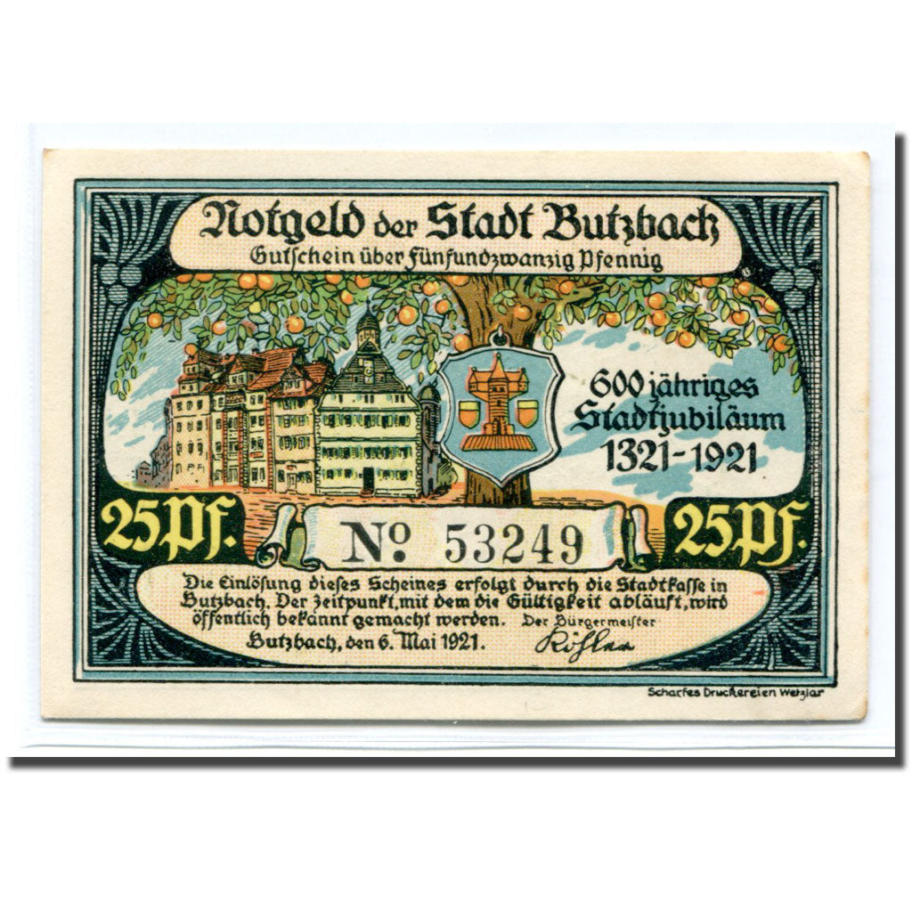 Banknote, Germany, Butzbach, 25 Pfennig, personnage 4, 1921, 1921-05-06