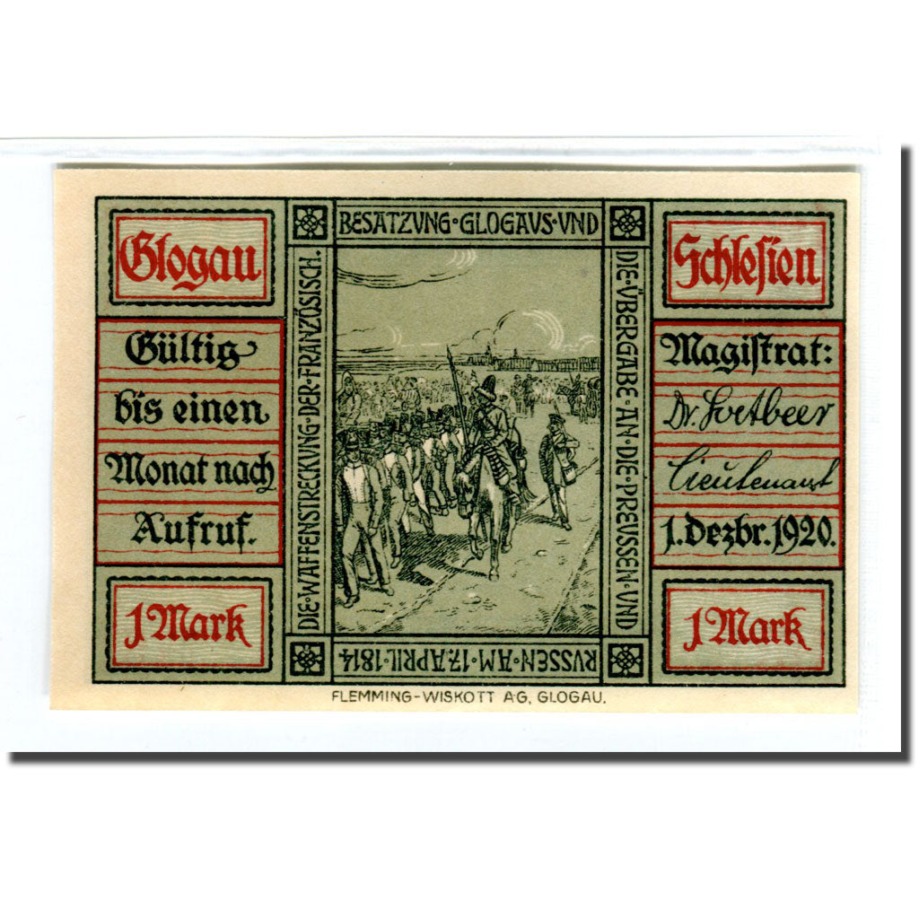 Banknot, Niemcy, Glogau Stadt, 1 Mark, personnage, 1920, 1920-12-01, UNC(63)