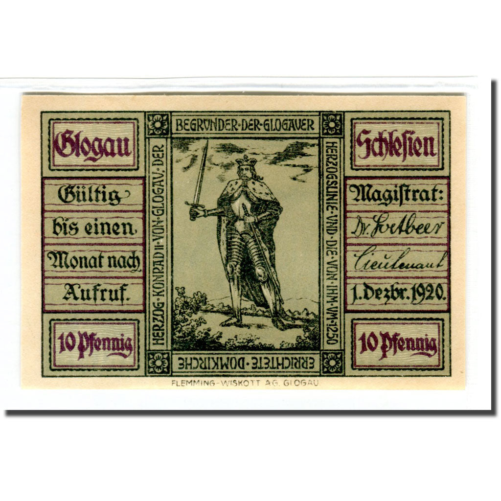 Banconote, Germania, Glogau Stadt, 1 Mark, Eglise, 1920, 1920-12-01, SPL
