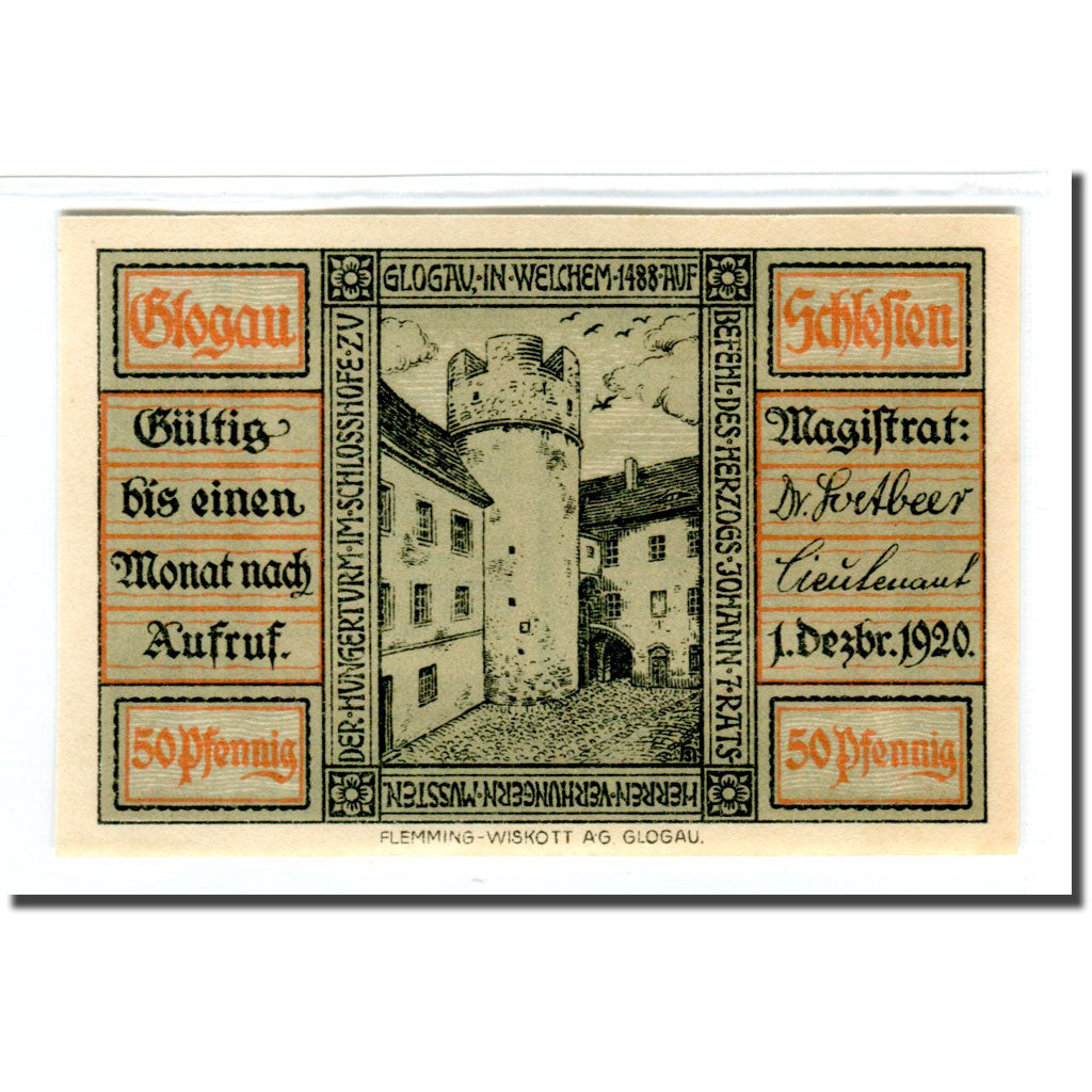 Banknot, Niemcy, Glogau Stadt, 1 Mark, Texte, 1920, 1920-12-01, UNC(63)