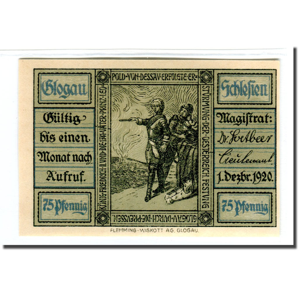 Banknot, Niemcy, Glogau Stadt, 1 Mark, personnage 1, 1920, 1920-12-01, UNC(63)