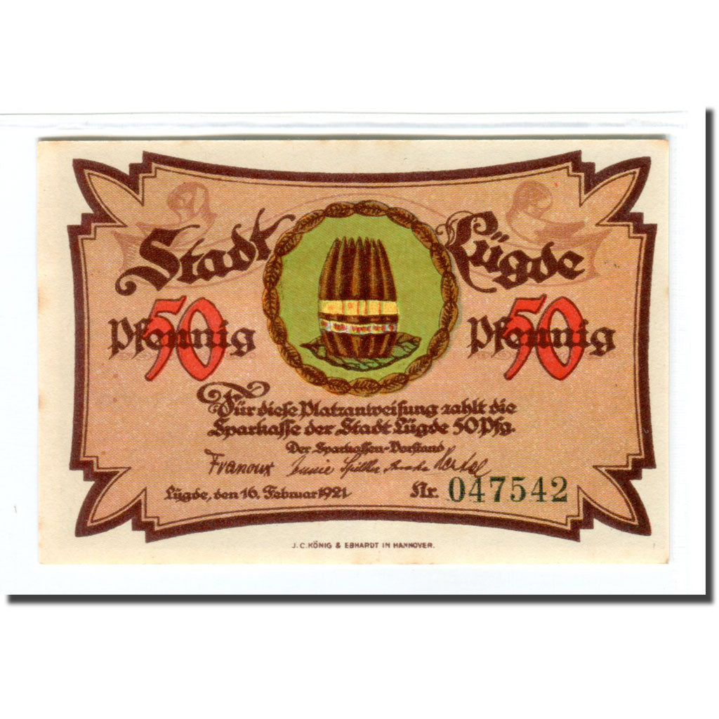 Banknot, Niemcy, Lugde, 50 Pfennig, paysage, 1921, 1921-02-16, UNC(63)