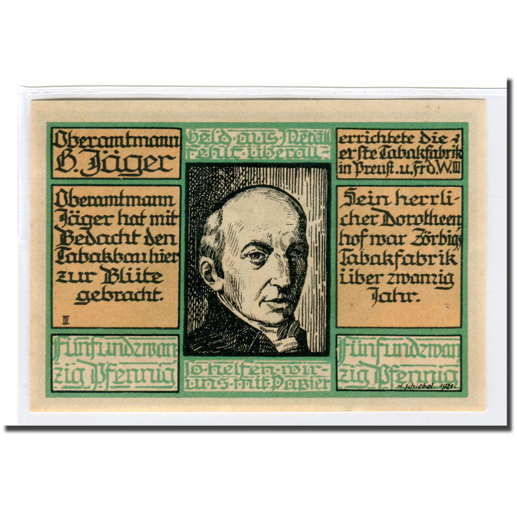 Banknote, Germany, Zörbig, 25 Pfennig, personnage 2, 1921, 1921-09-30, UNC(63)