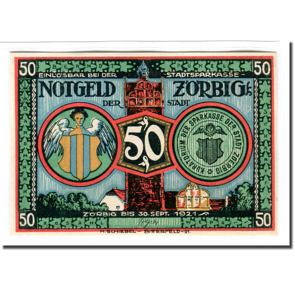 Banknote, Germany, Zörbig, 50 Pfennig, personnage 1, 1921, 1921-09-30, UNC(63)