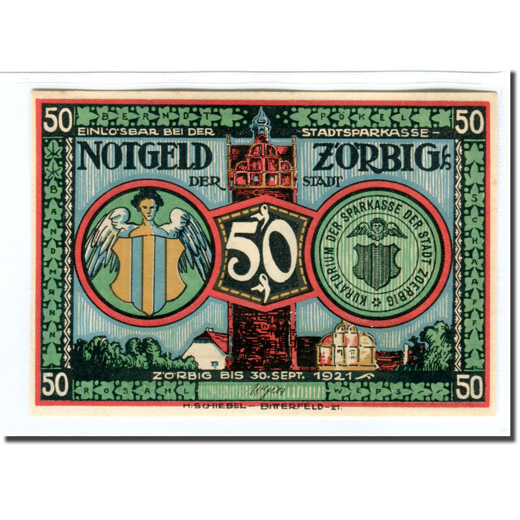 Banknote, Germany, Zörbig, 50 Pfennig, personnage 3, 1921, 1921-09-30, UNC(63)