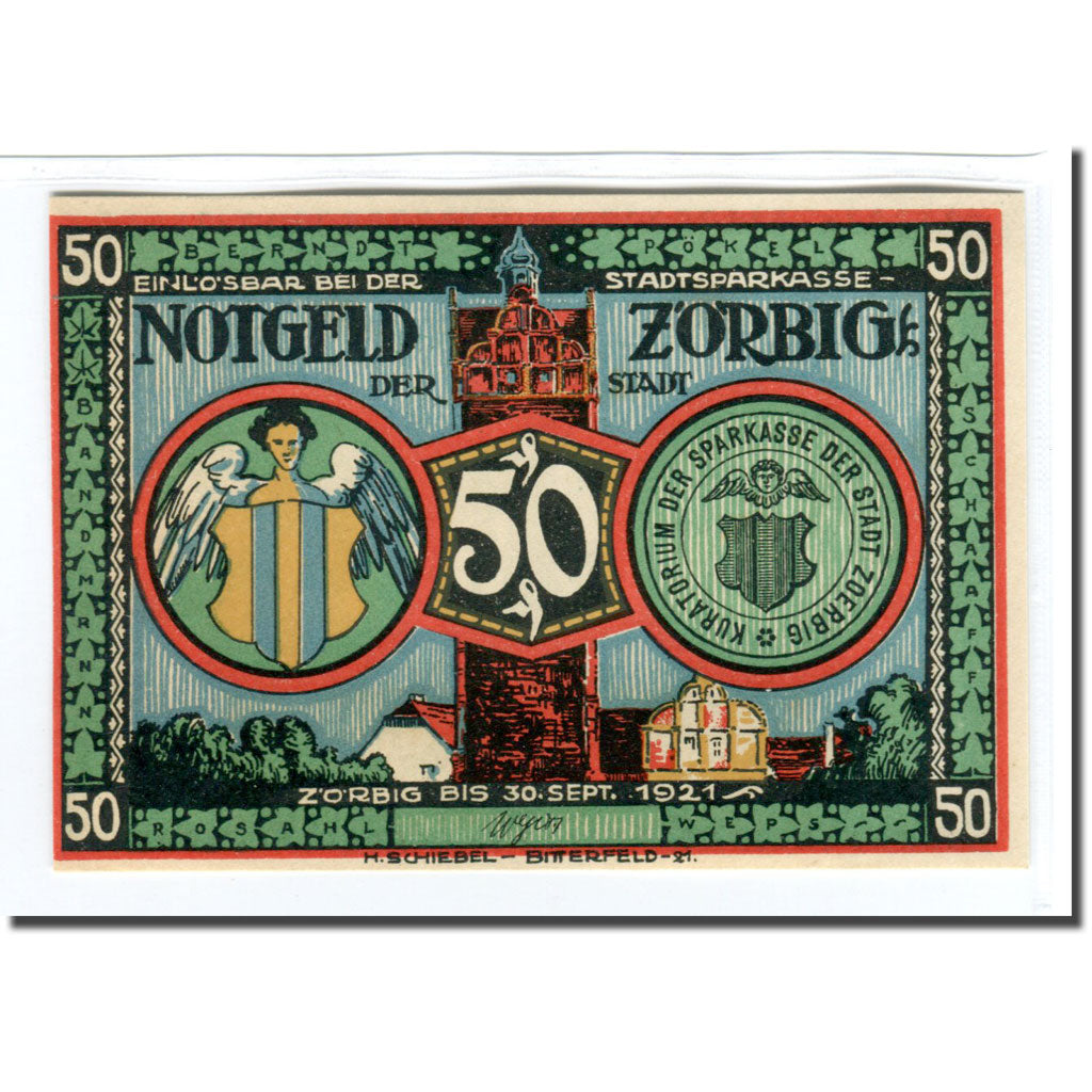 Banknote, Germany, Zörbig, 50 Pfennig, personnage 6, 1921, 1921-09-30, UNC(63)