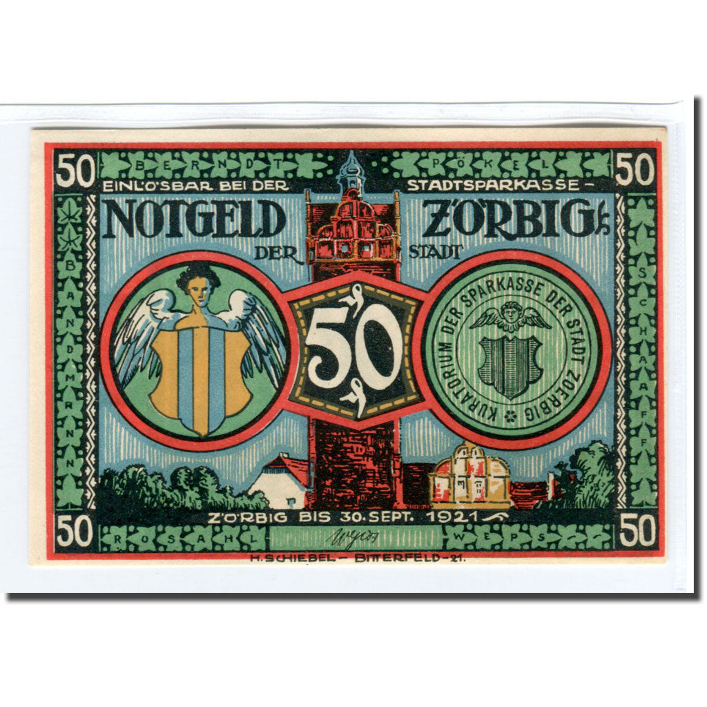 Banconote, Germania, Zörbig, 50 Pfennig, personnage 7, 1921, 1921-09-30, SPL