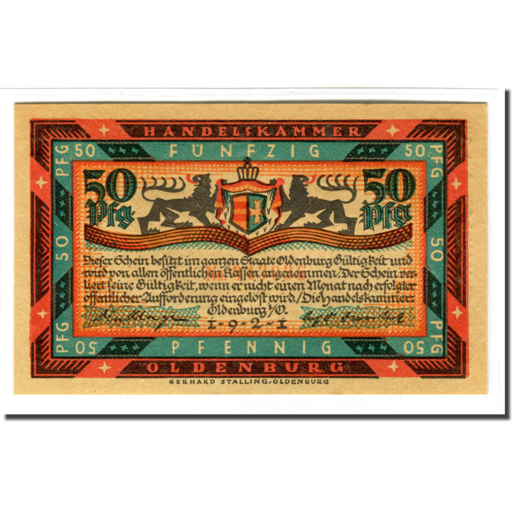 Billete, Alemania, Oldenburg, 50 Pfennig, personnage, 1921, SC, Mehl:1017.1