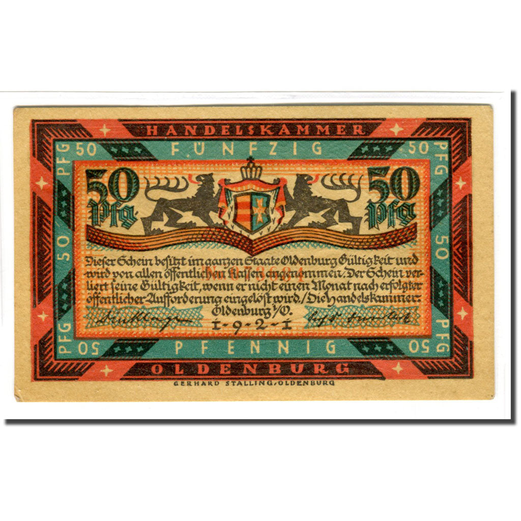 Banconote, Germania, Oldenburg, 50 Pfennig, bateau, 1921, SPL, Mehl:1017.1