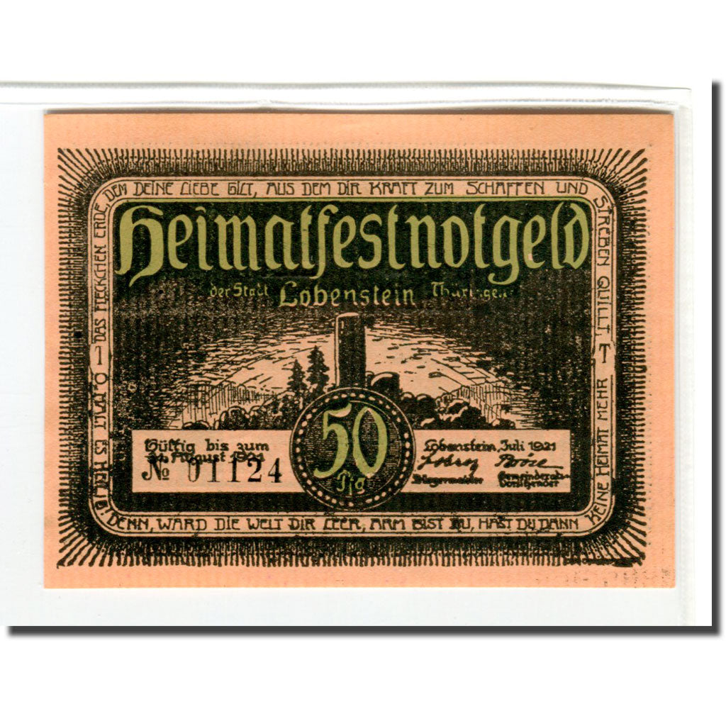 Banknote, Germany, Lobenstein, 50 Pfennig, paysage, 1921, UNC(63), Mehl:809.2a