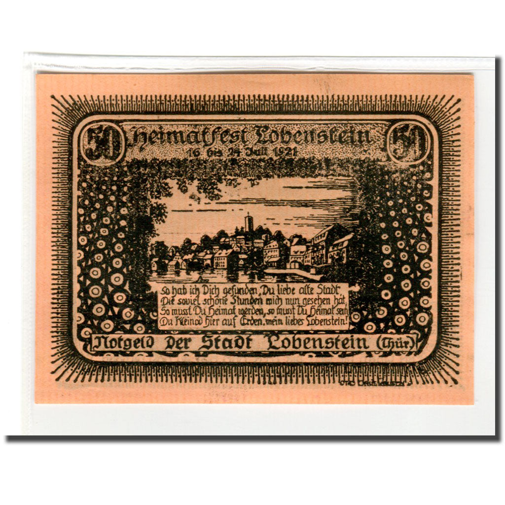 Banknote, Germany, Lobenstein, 50 Pfennig, paysage, 1921, UNC(63), Mehl:809.2a