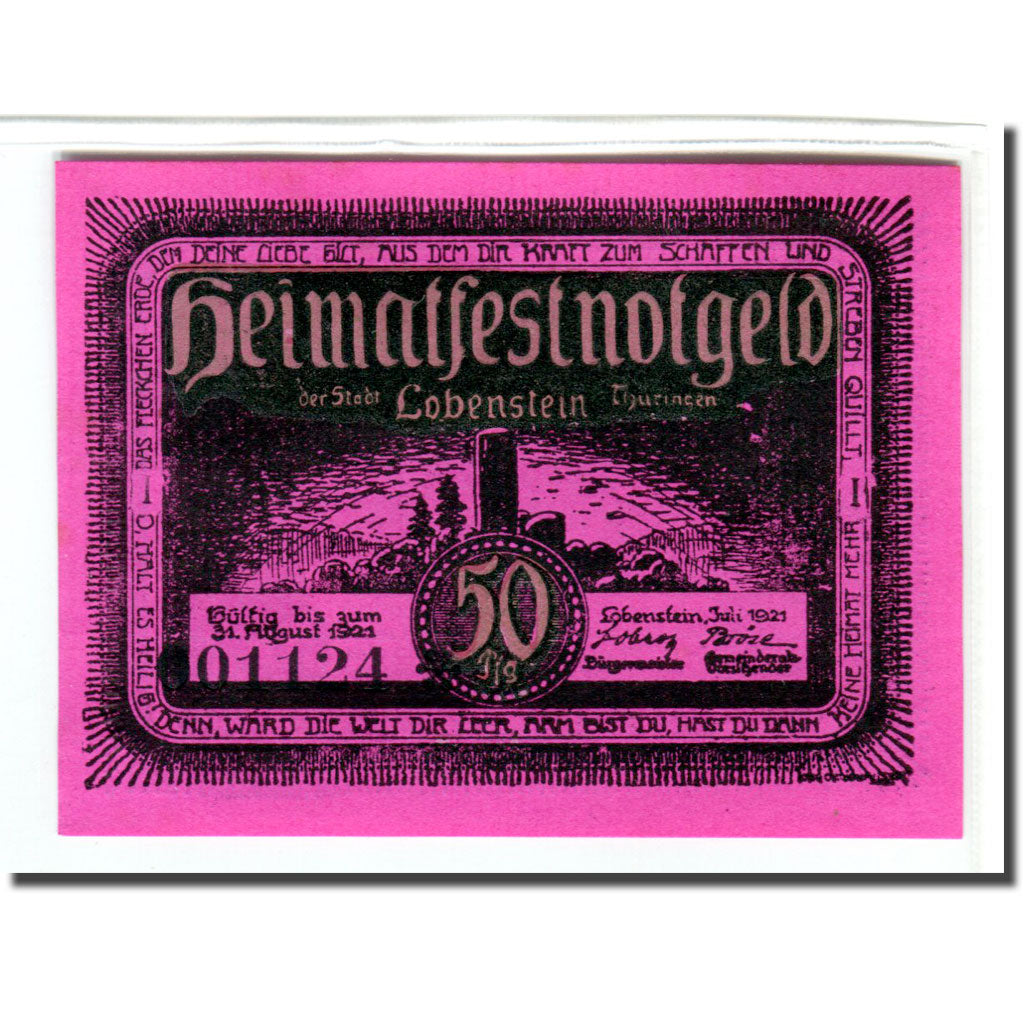 Banconote, Germania, Lobenstein, 50 Pfennig, paysage 1, 1921, SPL, Mehl:809.2a