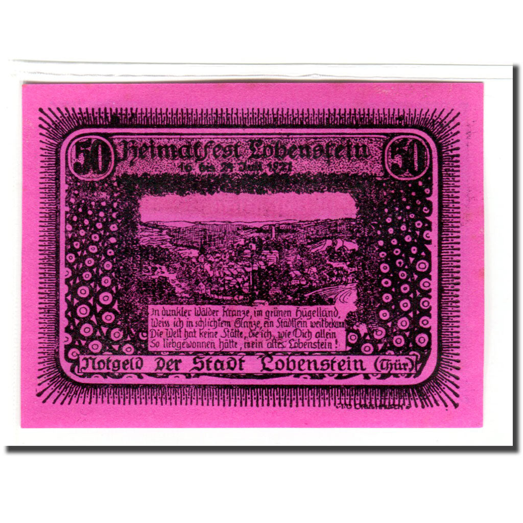 Banconote, Germania, Lobenstein, 50 Pfennig, paysage 1, 1921, SPL, Mehl:809.2a