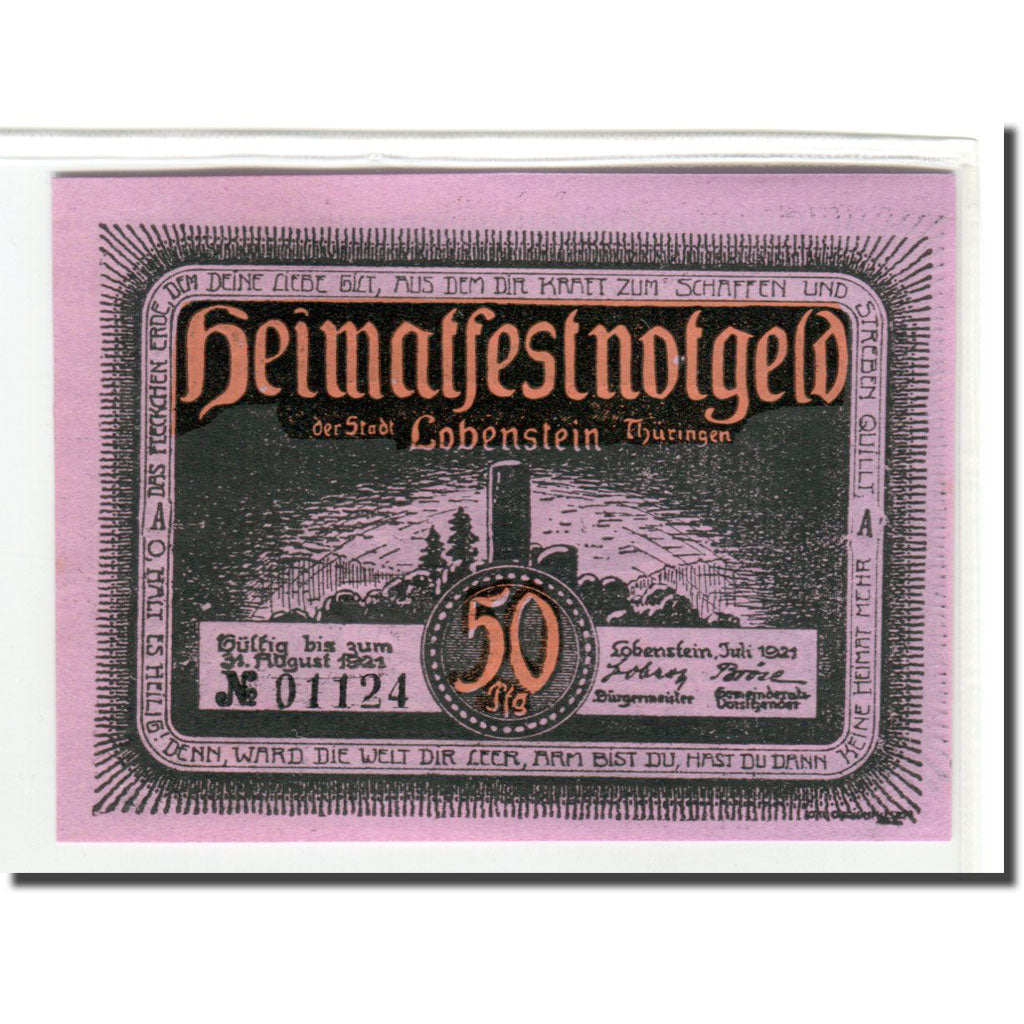 Banknot, Niemcy, Lobenstein, 50 Pfennig, paysage 2, 1921, Undated, UNC(63)