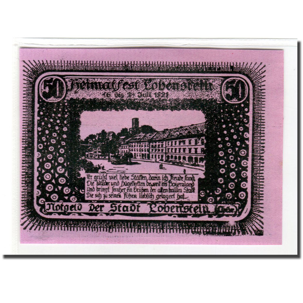 Banknot, Niemcy, Lobenstein, 50 Pfennig, paysage 2, 1921, Undated, UNC(63)