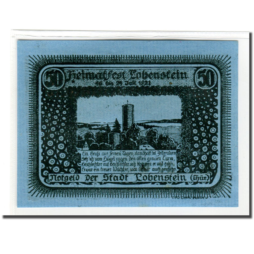 Banconote, Germania, Lobenstein, 50 Pfennig, paysage 3, 1921, SPL, Mehl:809.2a