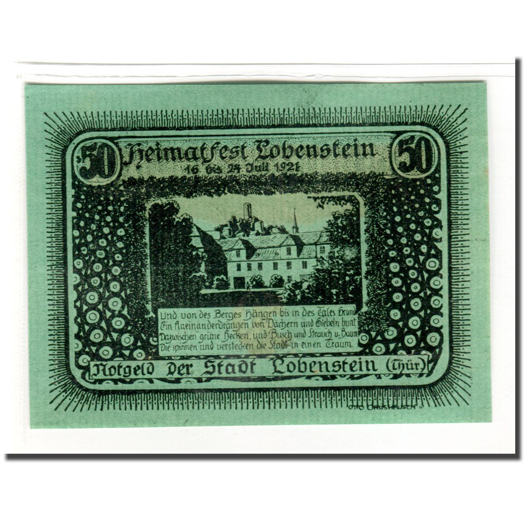 Banknot, Niemcy, Lobenstein, 50 Pfennig, paysage 4, 1921, Undated, UNC(63)