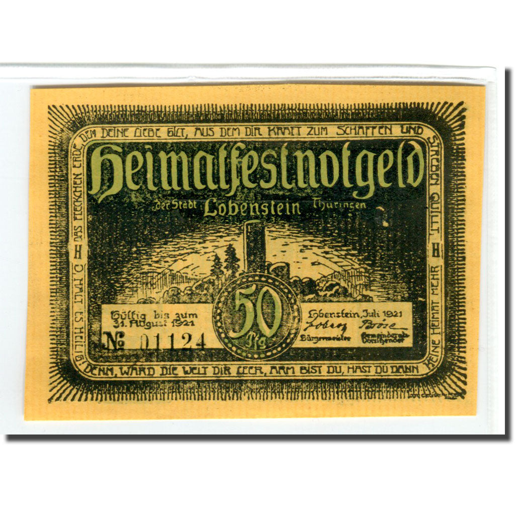 Banknote, Germany, Lobenstein, 50 Pfennig, paysage 5, 1921, UNC(63), Mehl:809.2a