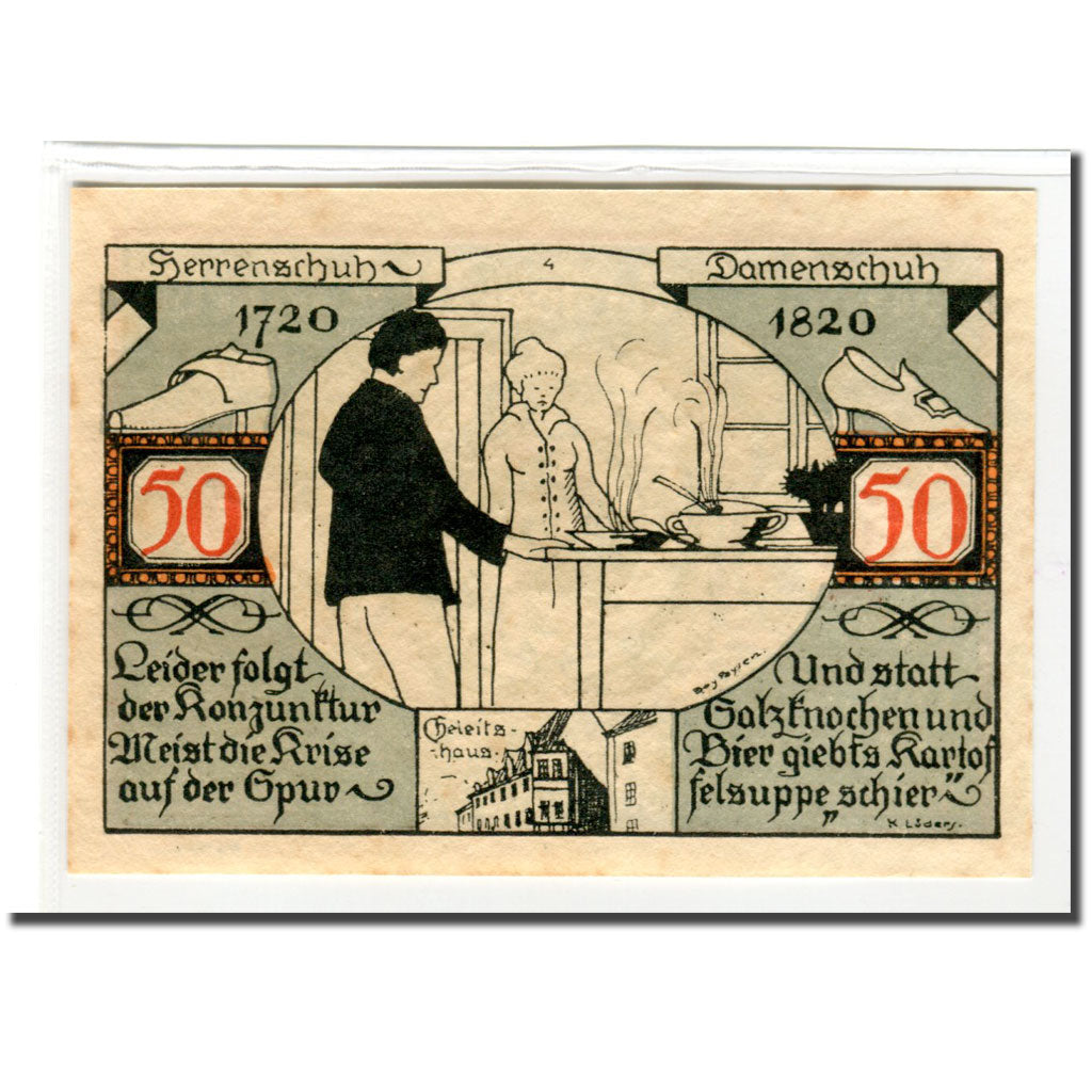 Banknote, Germany, Weissenfels, 50 Pfennig, personnage, 1921, AU(55-58)