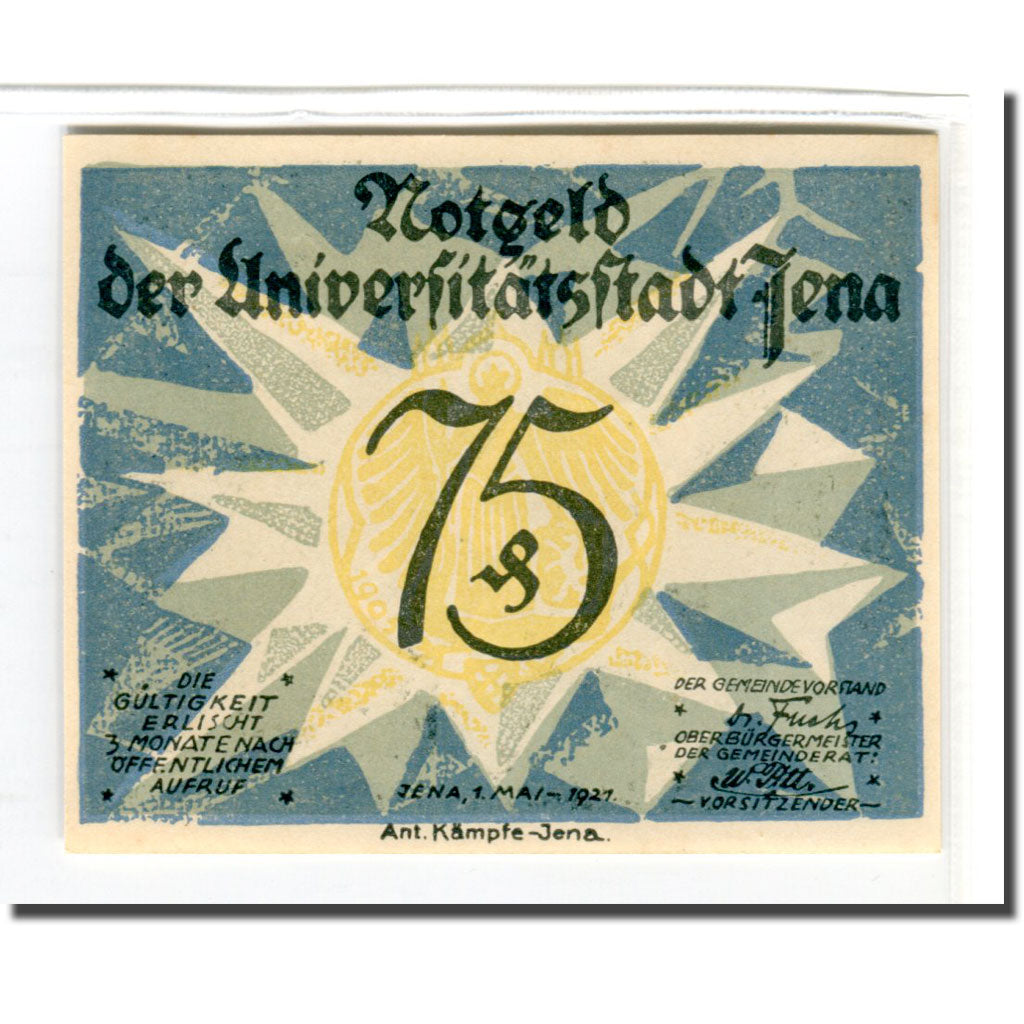 Geldschein, Deutschland, Jena Stadt, 75 Pfennig, personnage, 1921, 1921-05-01