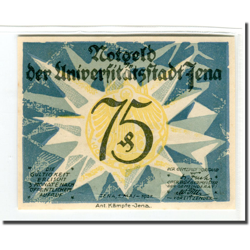 Banconote, Germania, Jena Stadt, 75 Pfennig, personnage 2, 1921, 1921-05-01