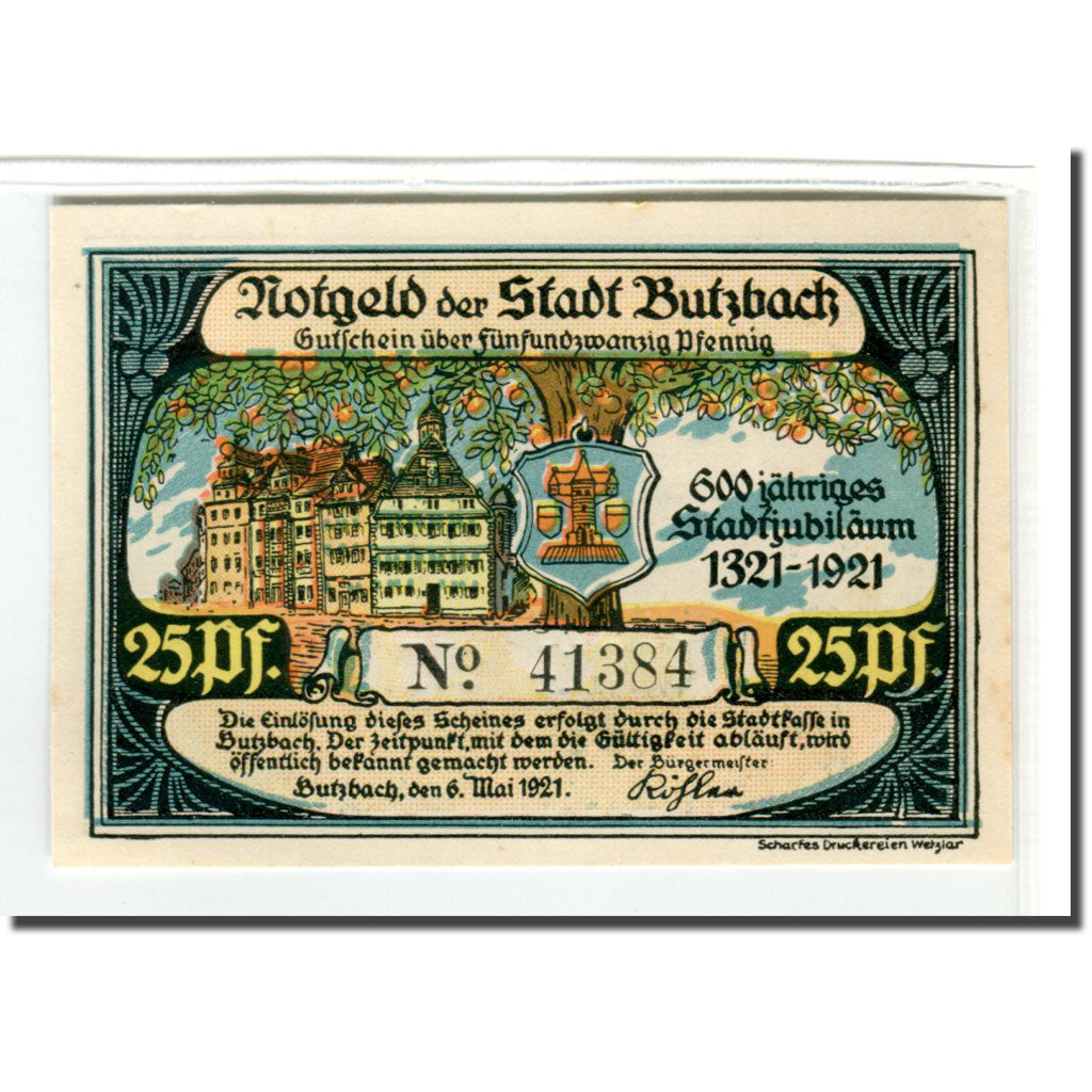 Banknote, Germany, Butzbach, 25 Pfennig, personnage 1, 1921, 1921-05-06