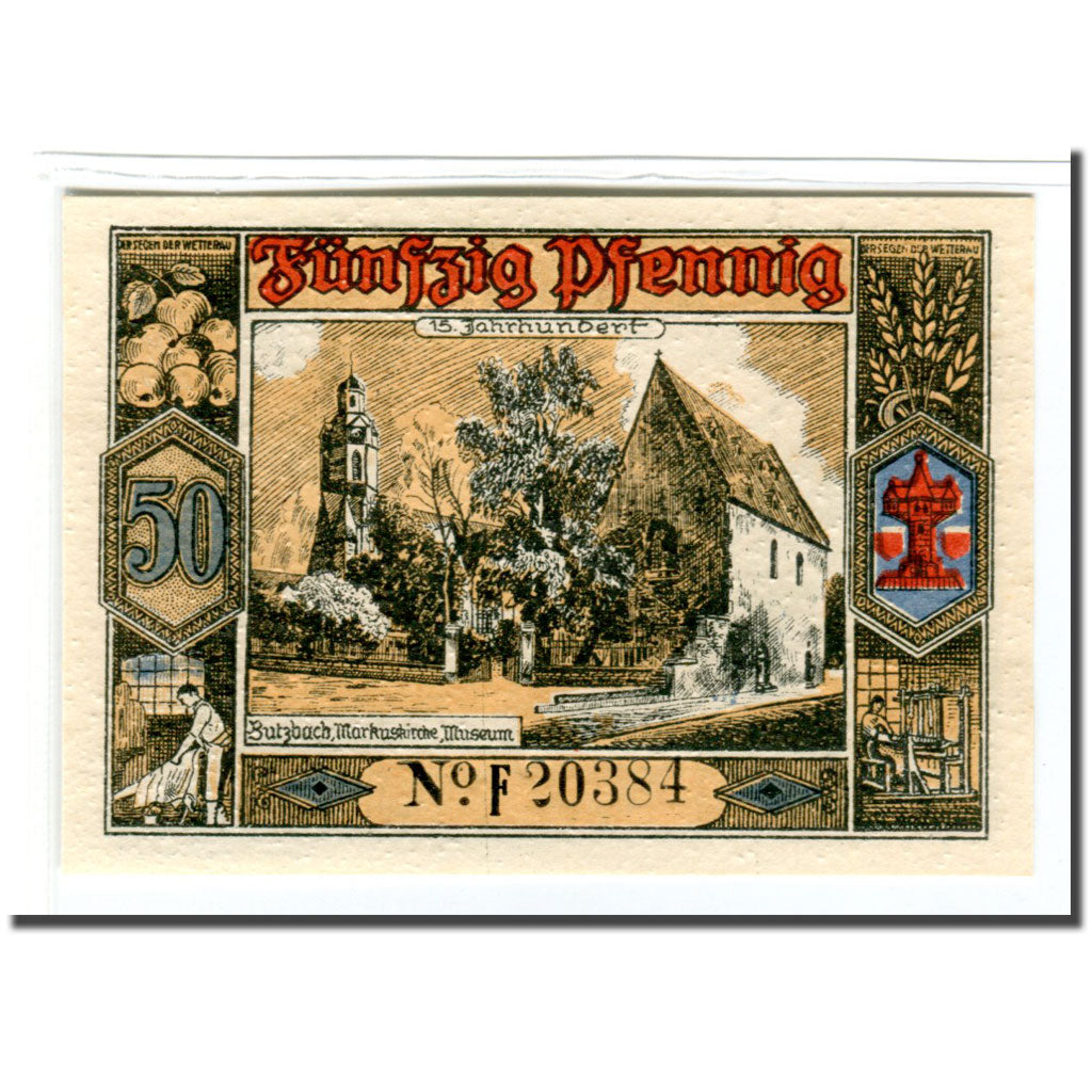 Banknote, Germany, Butzbach, 50 Pfennig, batiment 1, 1921, 1921-05-06, UNC(63)