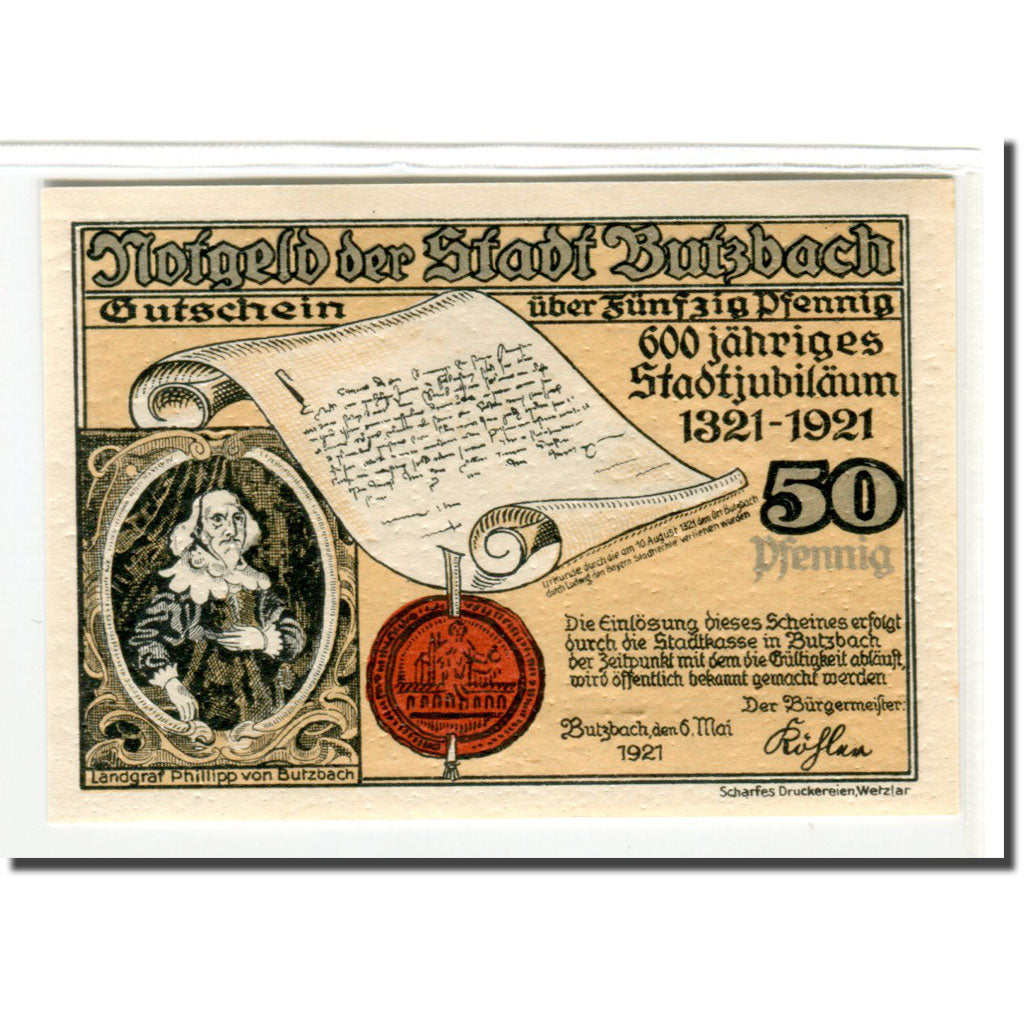 Billete, Alemania, Butzbach, 50 Pfennig, batiment 2, 1921, 1921-05-06, SC