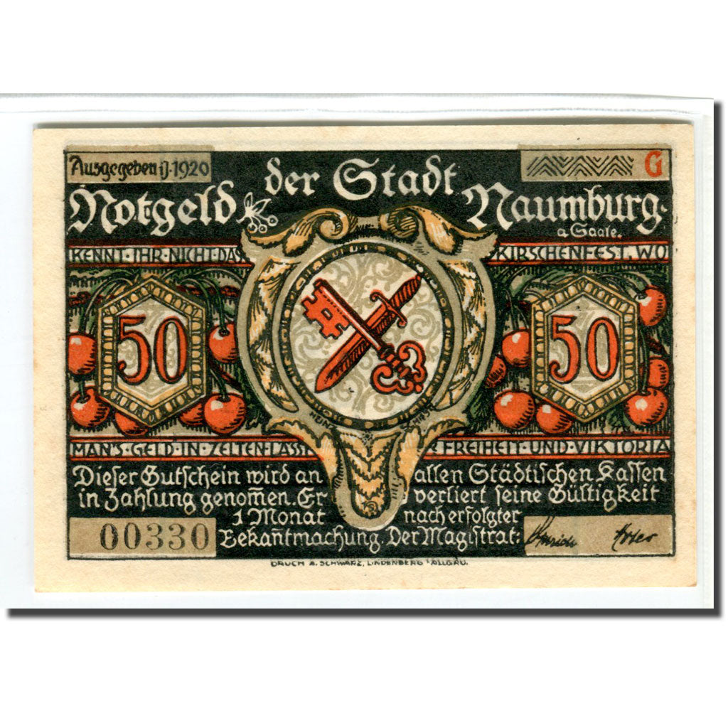 Geldschein, Deutschland, Naumburg a.S. Stadt, 50 Pfennig, personnage, 1920