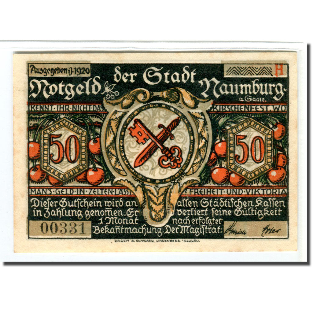 Banknote, Germany, Naumburg a.S. Stadt, 50 Pfennig, personnage 1, 1920, UNC(63)