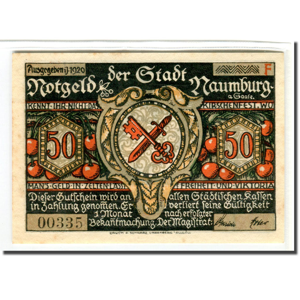 Geldschein, Deutschland, Naumburg a.S. Stadt, 50 Pfennig, personnage 4, 1920