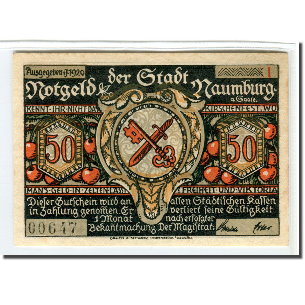 Biljet, Duitsland, Naumburg a.S. Stadt, 50 Pfennig, personnage 5, 1920, SPL