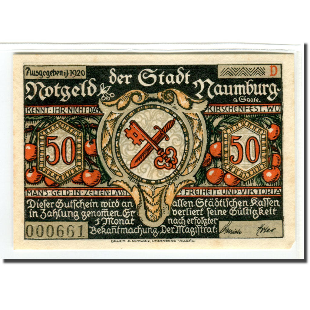 Banconote, Germania, Naumburg a.S. Stadt, 50 Pfennig, personnage 6, 1920, SPL